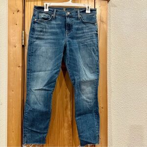 7 For All Mankind Blue Denim Cropped Ankle Skinny Jeans 30